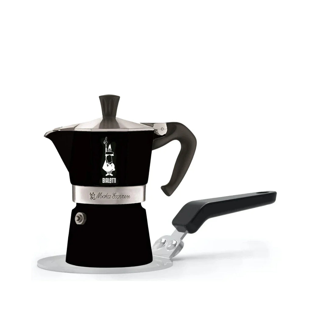 Bialetti Moka Express 3 Cup Nera Espresso Maker 4952 + Induction Plate