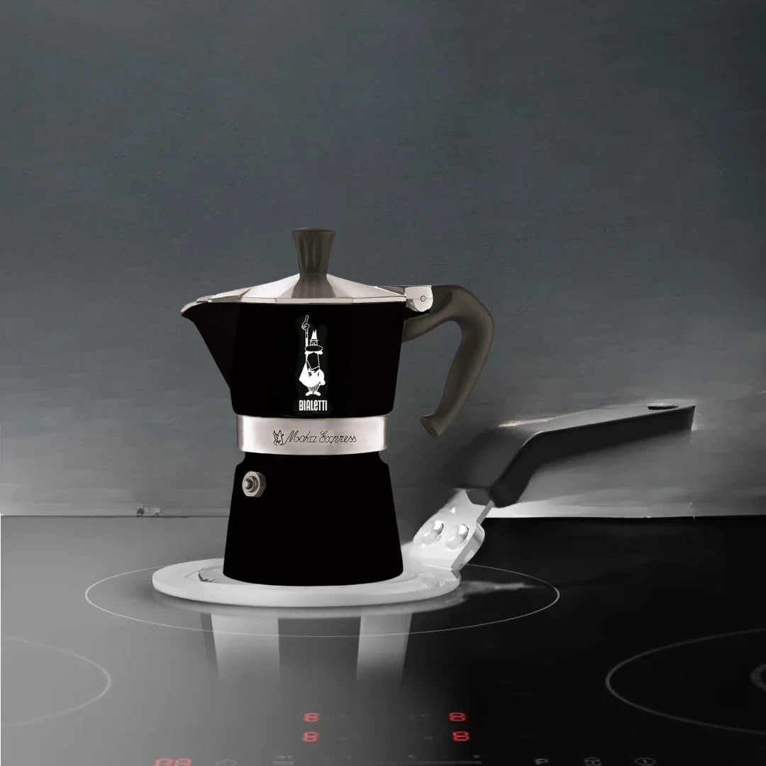 Bialetti Moka Express 3 Cup Nera Espresso Maker 4952 + Induction Plate