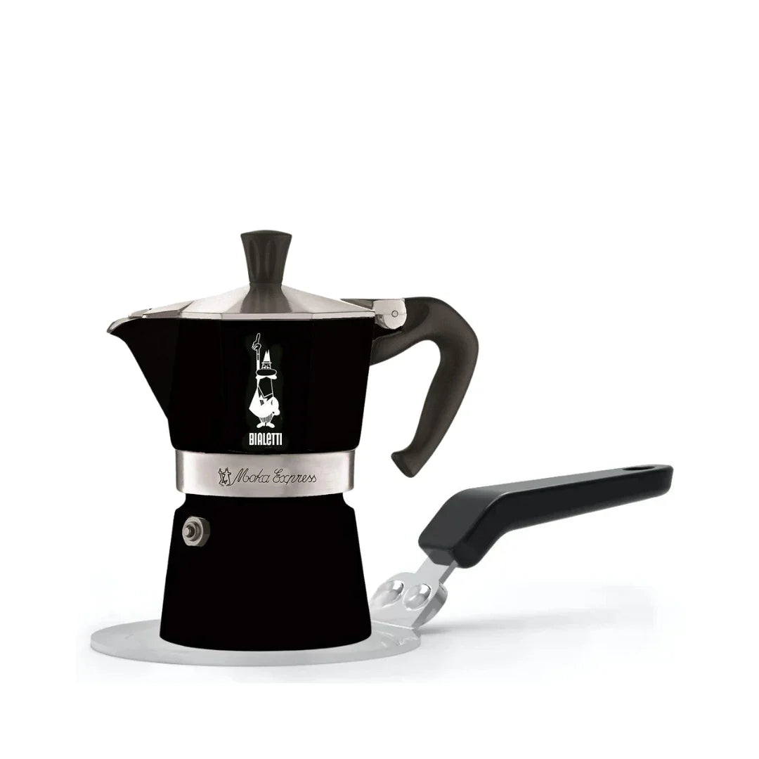 Bialetti 4953 Moka Express Espresso Maker, 6 Cup, Black + Induction Plate