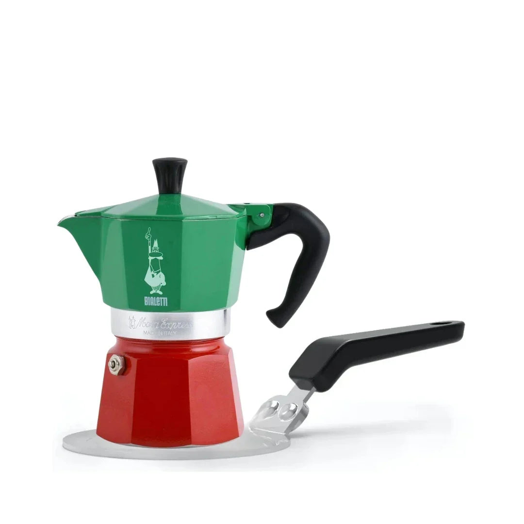 Bialetti Moka Express Tricolor 3 Cup Espresso Maker 5322 + Induction Plate