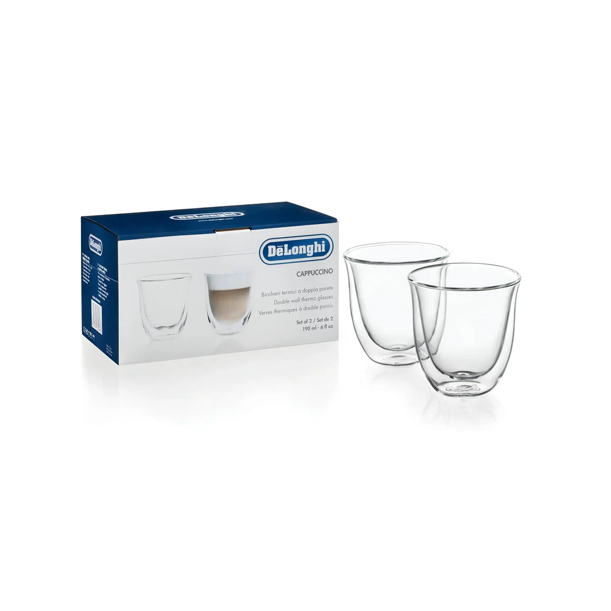 DeLonghi Cappuccino Glass Double Wall Cups 190 ML