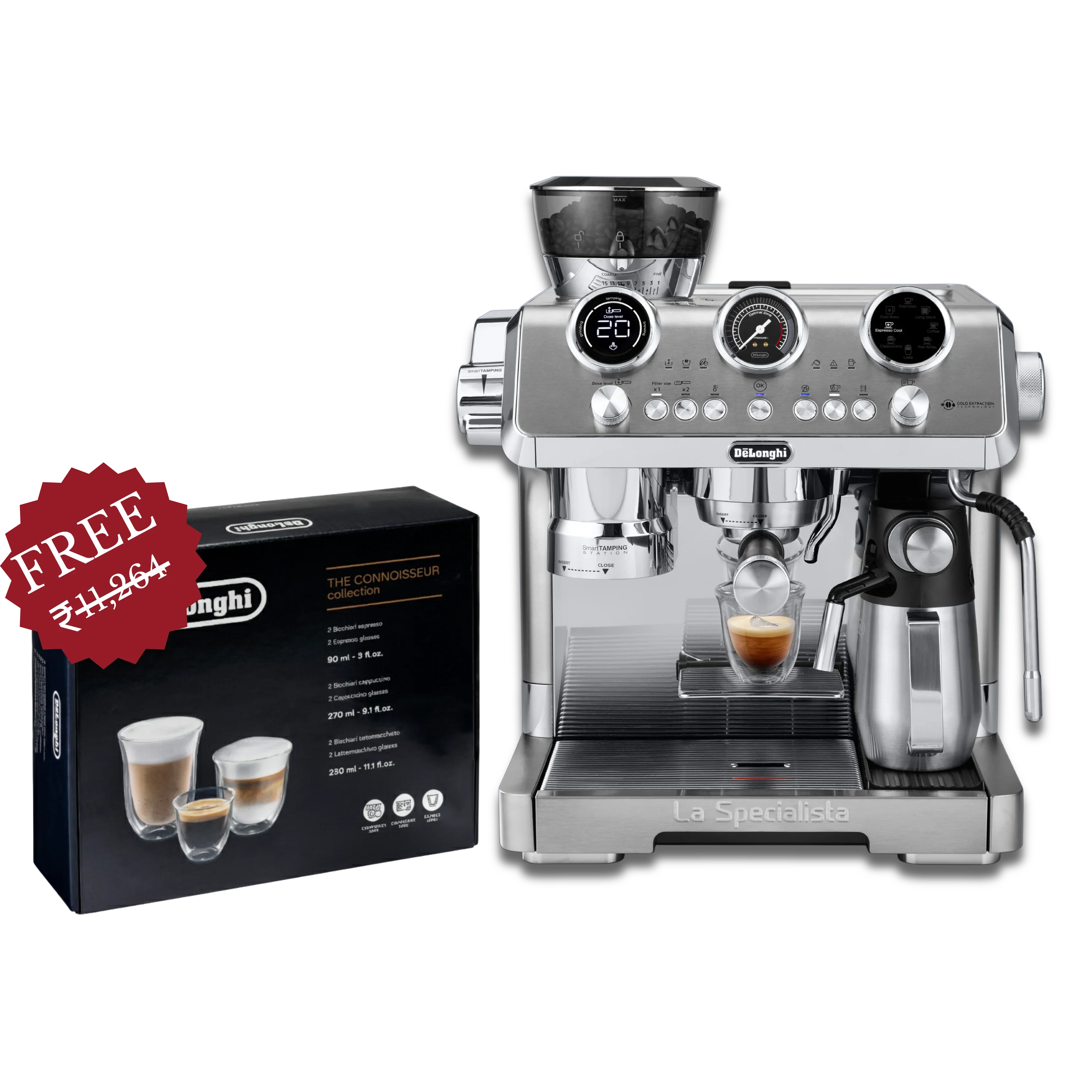 De’Longhi EC9885M Espresso Machine and Connoisseur Glass Set (6 pcs)